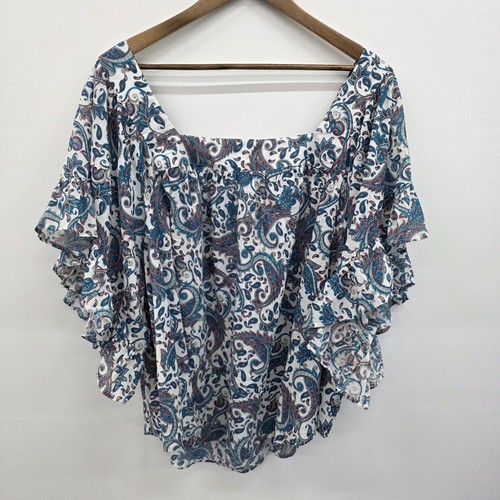 Nuevo con etiquetas Top Campesino Terra & Sky Estampado Paisley Manga Volantes Plus 3X Azul Cuello Cuadrado - Imagen 3 de 15