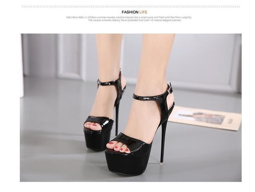 Moda donna tacchi super alti plateau décolleté cinturino alla caviglia sandali a stiletto scarpe - Foto 9 di 21