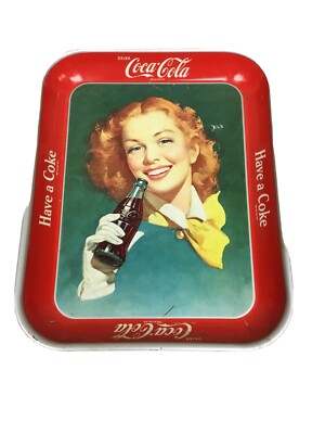 ANTIQUE VTG COCA COLA COKE TRAY RED HEAD WITH YELLOW SCARF AUTHENTIC 13 X 10 1/2