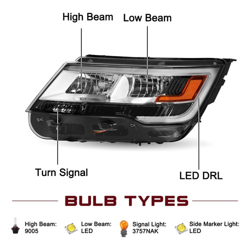 Halogen Right&Left For 2016-2019 Ford Explorer Sport Headlight W/LED DRL Chrome - Bild 3 von 5