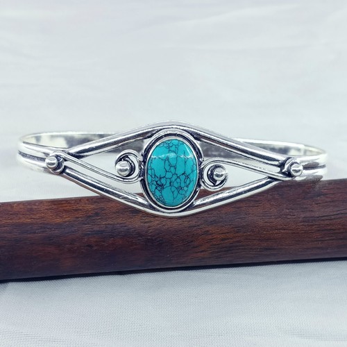 Solitär Türkis verstellbare Manschette Armband 925 Sterlingsilber Armreif Armband - Bild 7 von 7