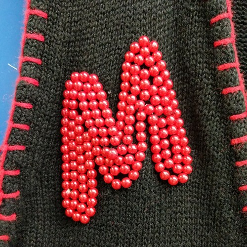 Selten Vintage Mickey & Co Pullover Weste verziert Perlenstickerei Lehrer Weihnachten 3X - Bild 3 von 12