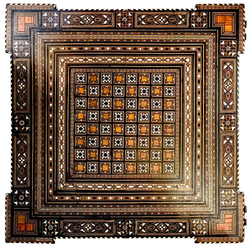 Antique marquetry inlay folding game table for backgammon, chess and cards - Picture 4 of 5