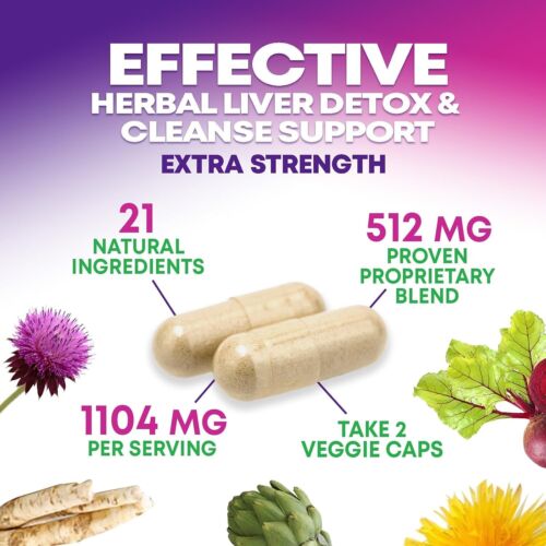 Liver Cleanse Detox Repair - 1104mg Milk Thistle Dandelion Support Supplement - Picture 2 of 37