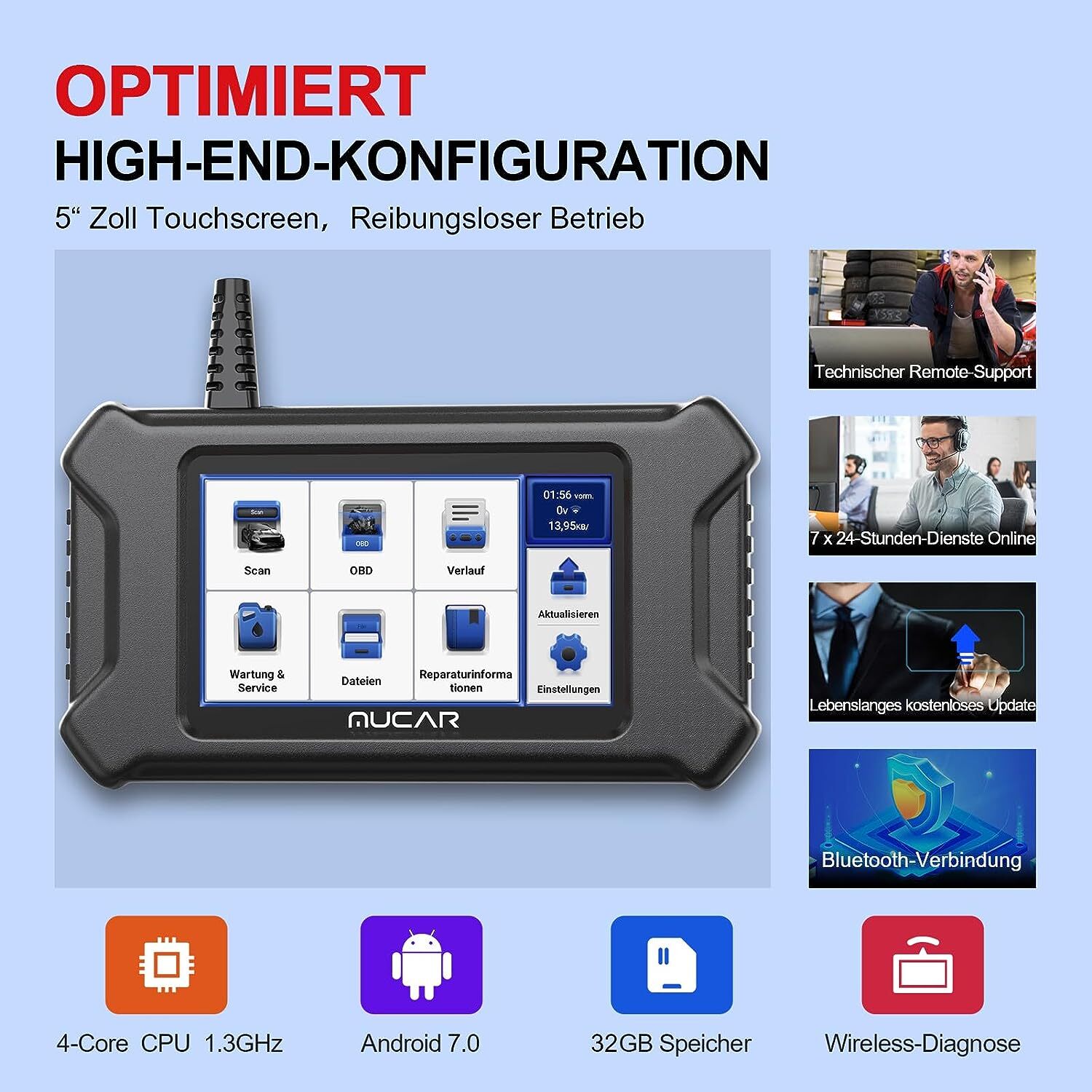 Amtake OBD2 Diagnosegerät Auto - 10 Modi, Farbdisplay, Batterietest Für Fahrzeuge Ab 1996