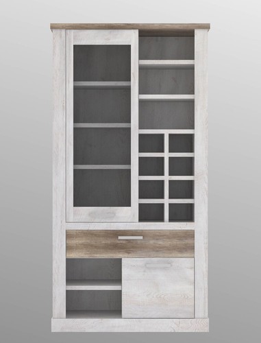 Esszimmer Durio 43 Pinie weiß 4-teilig Säulentisch Vitrine Sideboard Beleuchtung - Bild 2 von 7