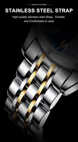 Men's Stainless Steel Watches Luminous Date Quartz Wristwatches 3 ATM Waterproof - Picture 12 of 19