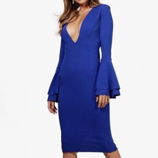 Royal Blue Plunge Midi Dress