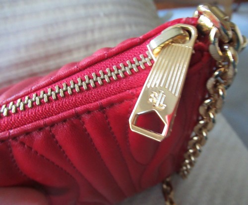 Nuevo con etiquetas Bolso de Hombro Lauren/Ralph Lauren Banbury Acolchado Cadena/Vermillion-$228 - Imagen 11 de 12