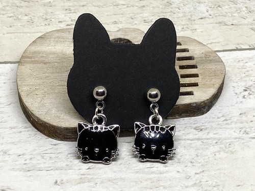 Cute Black Cat Kitty Earrings Drop Dangle Wicca Goth Pagan Gift Novelty Fantasy - Picture 5 of 5