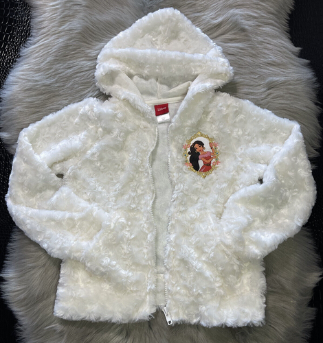 Disney Princess Faux Floral Fur Soft Hooded Zip Up Jacket White Ivory Size 6X - Picture 5 of 11