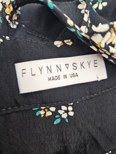New Flynn Skye Remi Mini Dress Womens L Black White Floral Ruffles Rayon - Picture 6 of 7