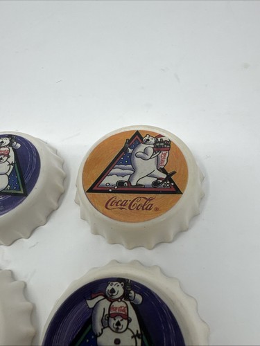 Vintage Coca-Cola Polar Bears Bottle Cap Shaped Magnet 1996 Set Of 4 - Picture 4 of 11