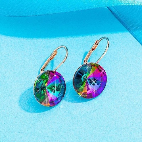 Fashion Gold Round Rainbow Dangle Drop Earring Valentine's Day Jewelry - Picture 2 of 4