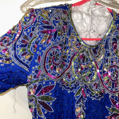 Laurence Kazar BLUE Multicolor Silk SEQUIN DRESS SIZE MEDIUM PRE-OWNED - Picture 2 of 8