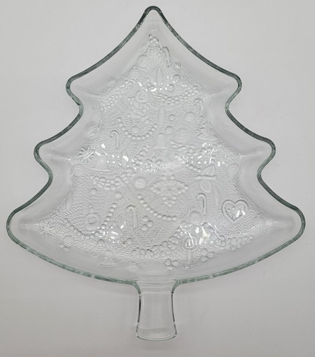 Indiana Glass Christmas Tree Serving Tray 12" Ornaments Candy Canes Branches VTG - Picture 2 of 10