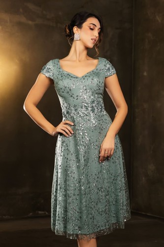 Womens Dresses For Mother Of The Bride V-Neck Cap Sleeves A-Line Plus Size - Picture 14 of 45