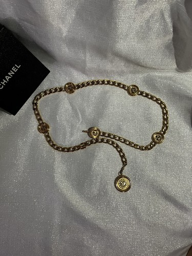 Vintage CHANEL CC Logo 18K Gold Plated Coin Chain Signed Belt Vintage CHANEL CC Logo 18K Gold Plated Coin Chain Signed Belt