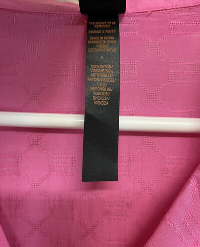 Camisa para dormir Savage × Fenty monograma gasa abotonada talla S rosa de gran tamaño NUEVA - Imagen 6 de 11