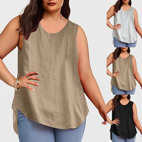 Women's Round Neck Vest Tank Tops Casual Loose Camisole Summer Holiday Shirt US