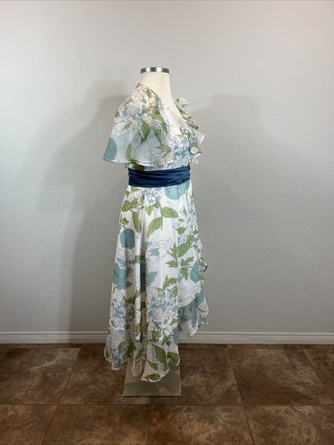 Sound Of Music Maria Aqua Blue Floral Ball Dress W Sash Flounce Sleeves 40” - Picture 5 of 8