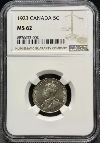 1923 CANADA Nickel 5 CENTS NGC MS-62