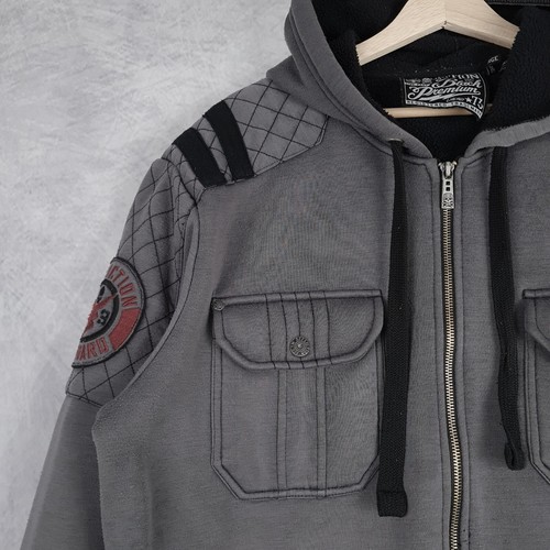 Affliction Hoodie Mens XL Gray Full Zip Fleece Lined Moto Utility Skull Y2K - Picture 6 of 24