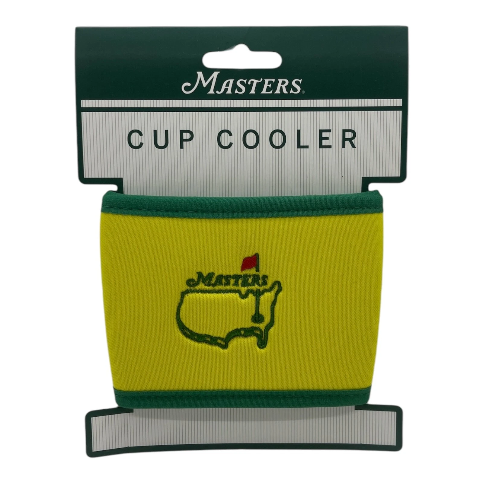 2026 Masters logo Yellow and Green Cup Cooler Koozie Augusta AGNC COLD DRINK