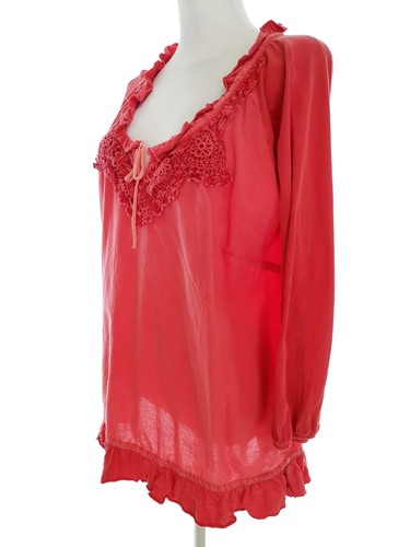 Cream T. 42 Rosa Blusa Túnica Algodón 100% Manga 3/4 Bordado de Encaje - Imagen 2 de 5
