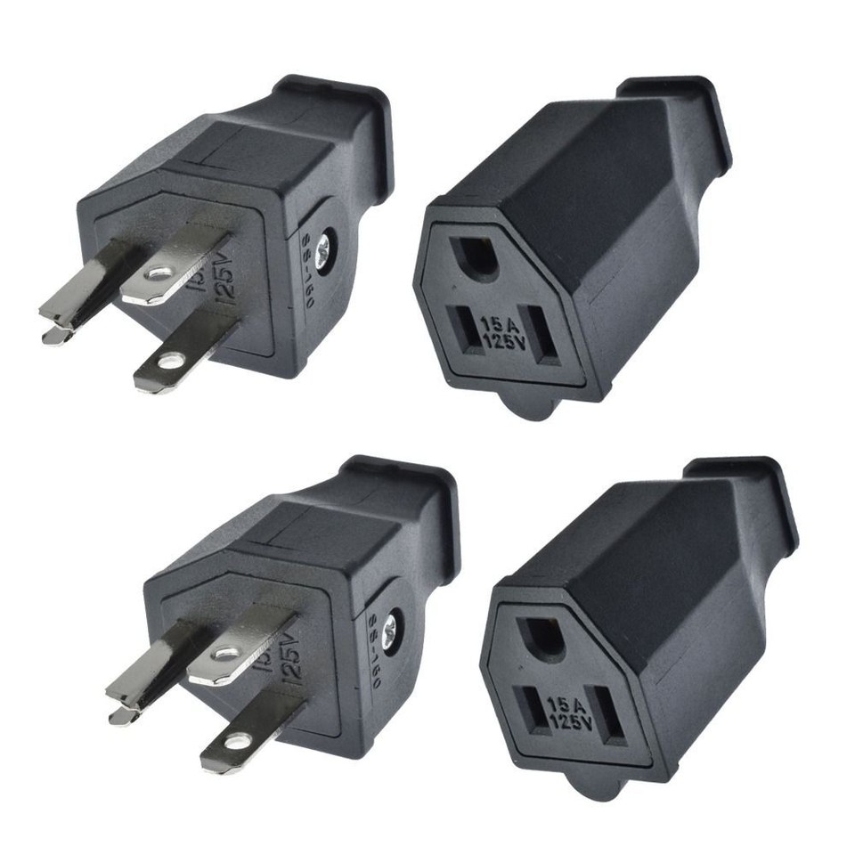 15A 125V Extension Cord Ends Black Shell Grounding Plug Most Home Daily ...