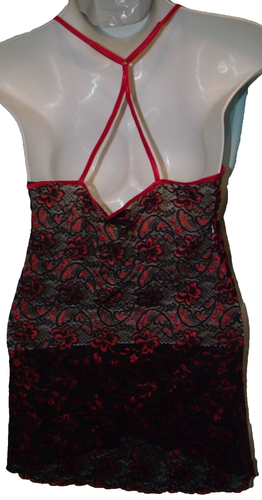 Camicia lingerie Secret Treasures nera rossa pizzo floreale taglia XL nuova con etichette ST-C-E - Foto 3 di 3