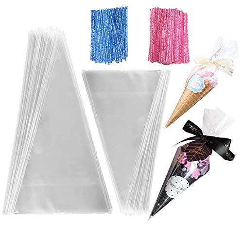 XIPEGPA 200pcs Clear Cellophane Bags Cone 2 Sizes for Treat Bags for Popcorn ...