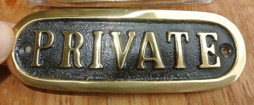 small solid brass signs "private " screw door cast heavy old style 11.5 cm - Picture 1 of 3