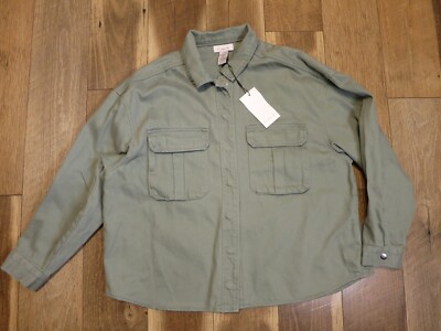 if it were me Women's Green Snap Front Oversized Denim Jacket Sz L NWOT