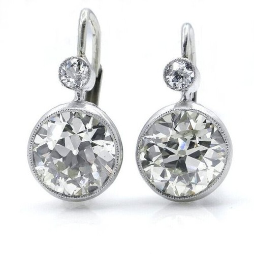 4Ct Created Diamonds Drop Dangle Women's Bridal Earrings 14K White Gold Finish - Picture 2 of 2