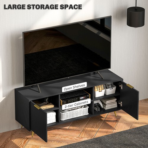 HOMCOM Modern TV Stand Cabinet with Storage 2 Cable Hole for Less than 55" Black - Picture 7 of 11