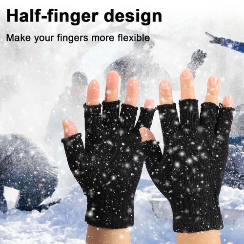 Thermal Knitted Fingerless Gloves Warm Winter Half Finger Gloves for Men Womens - Picture 3 of 15