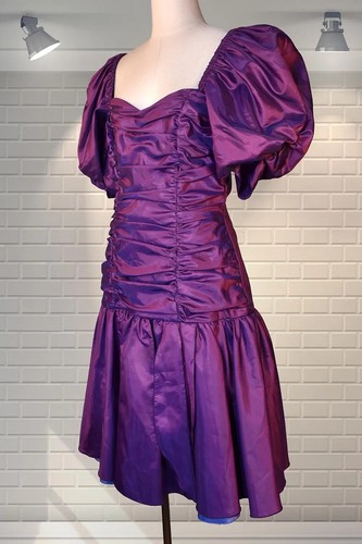 Tolles Vintage lila Acetat 80er Jahre Party Kleid - Jahn & Pill - UK 8 - Bild 2 von 4