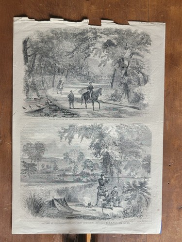 Grabado en bloque de madera Chickahominy Swamp 1862 Harpers semanal guerra civil AR Waud - Imagen 2 de 3
