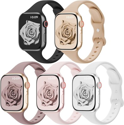 5 Pack Silicone Band for iWatch Series 10/9/8/7/SE/6/5/4/3/2/1/Ultra 38mm-49mm