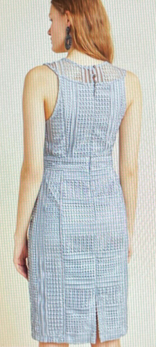 Neu mit Etikett Anthropologie blau grau silber Spitze ausgeschnitten Etuikleid 8 M - Bild 2 von 9