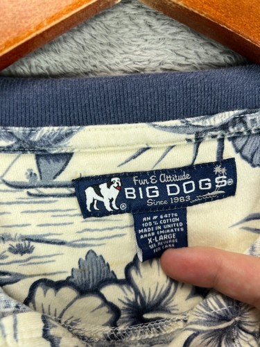 Vintage BIG DOGS Herren XL Hawaii Poloshirt Beige Blau Hibiskus Kurzarm - Bild 4 von 13