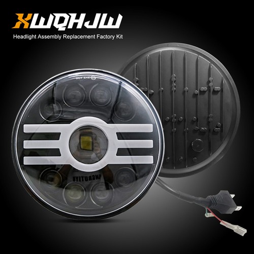 7" Round H4 Conversion Crystal Lens Projector Head Light Lamp Set Chrome - Picture 1 of 10