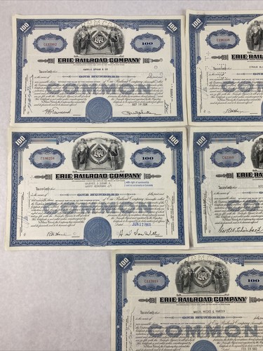 Lot of 5 Collectible Erie Railroad Company Stock Certificate 100 Shares 1960's - Picture 2 of 8
