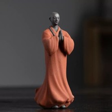 Zi Sha Sand Standing Monk Statue Praying Buddha Buddhism Zen Figure Decor