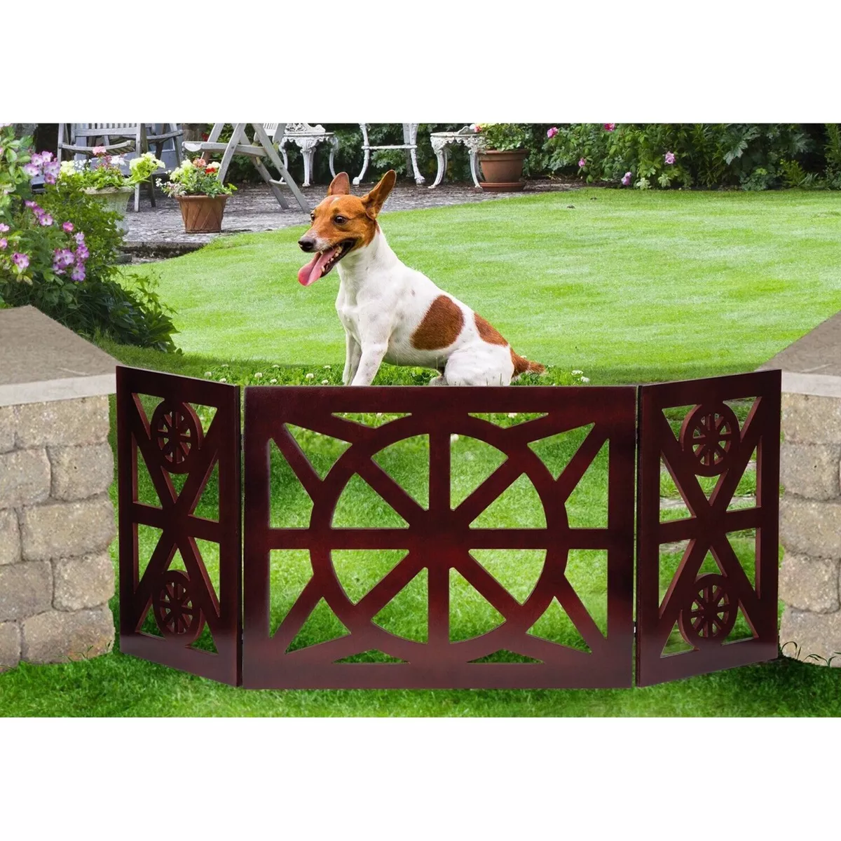 Wooden Dog Gate Pet Fence Wagon Wheel Baby Playpen 3 Panel Folding