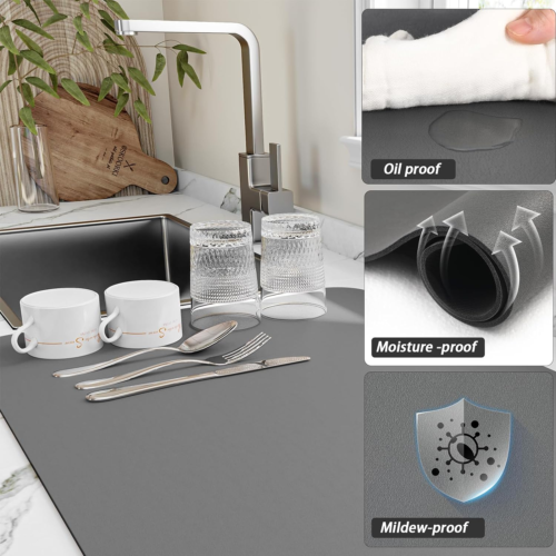 Dish Drying Mat for Kitchen Counter, Heat Resistant Drainer Mats with Non-Slip R - Picture 4 of 13