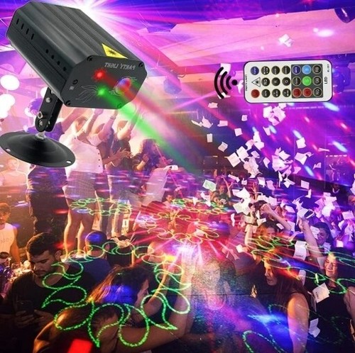 RGB LED Laser Projektor DJ Partylicht Musikgesteuert 16 Muster Disco Lichteffekt - Zdjęcie 4 z 10