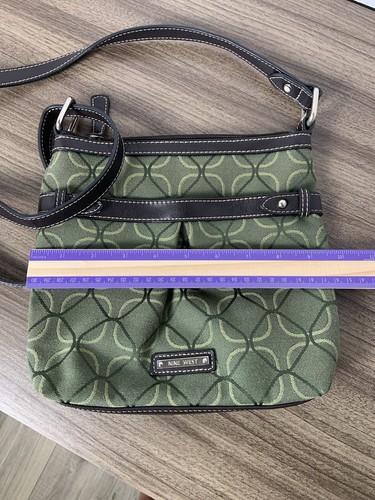 Nine West Purse Geometric Canvas Bag Olive Green And Brown Shoulder Bag - Picture 8 of 9