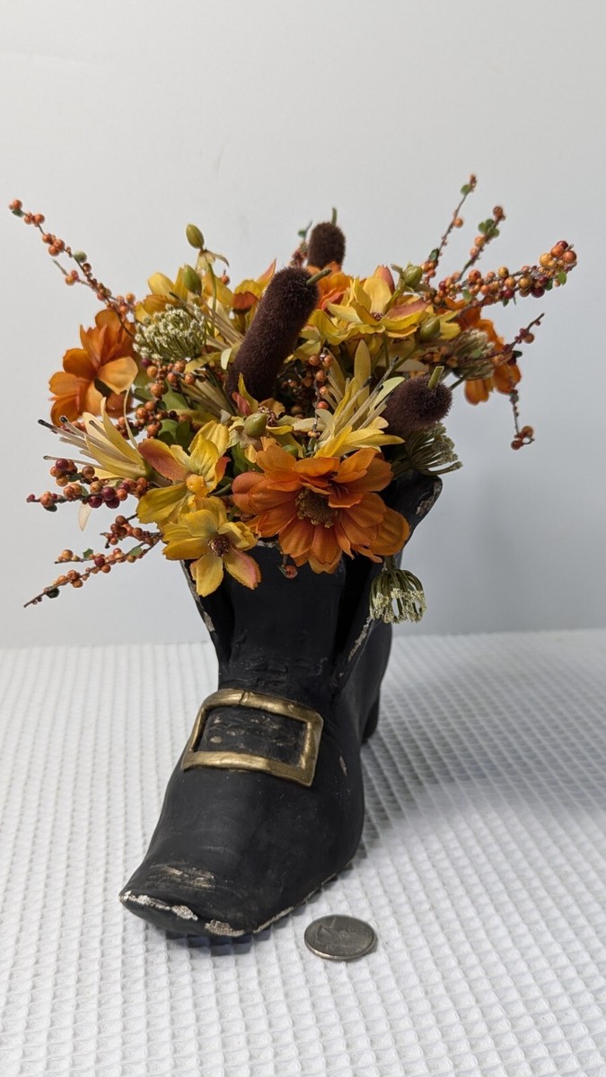 Black Boot Witches Vase Container Fall Colors Artificial